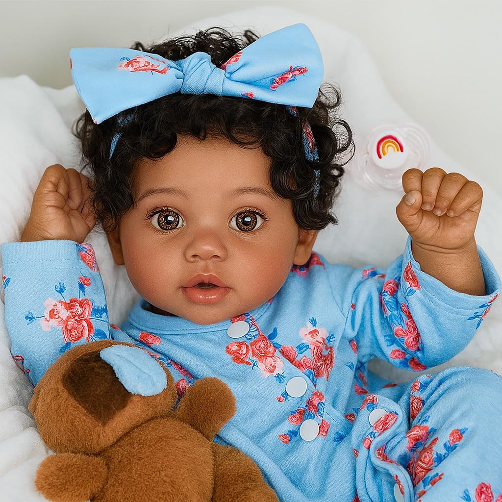 SCOM Lifelike Reborn Black Girl Doll - 20 Inch Realistic Baby