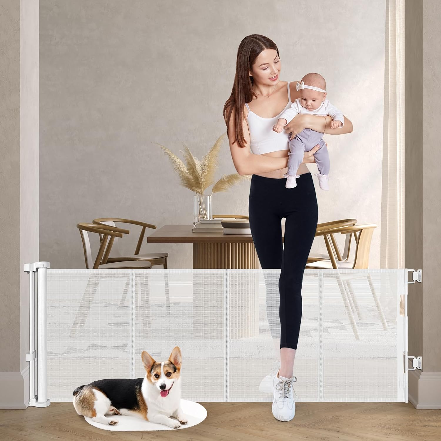 Reinforced 24 Inch Tall Retractable Baby Gates for Dogs and Pets