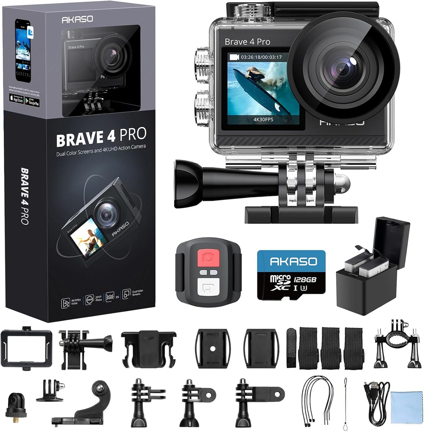 AKASO Brave 4 Pro 4K30 Action Camera Bundle