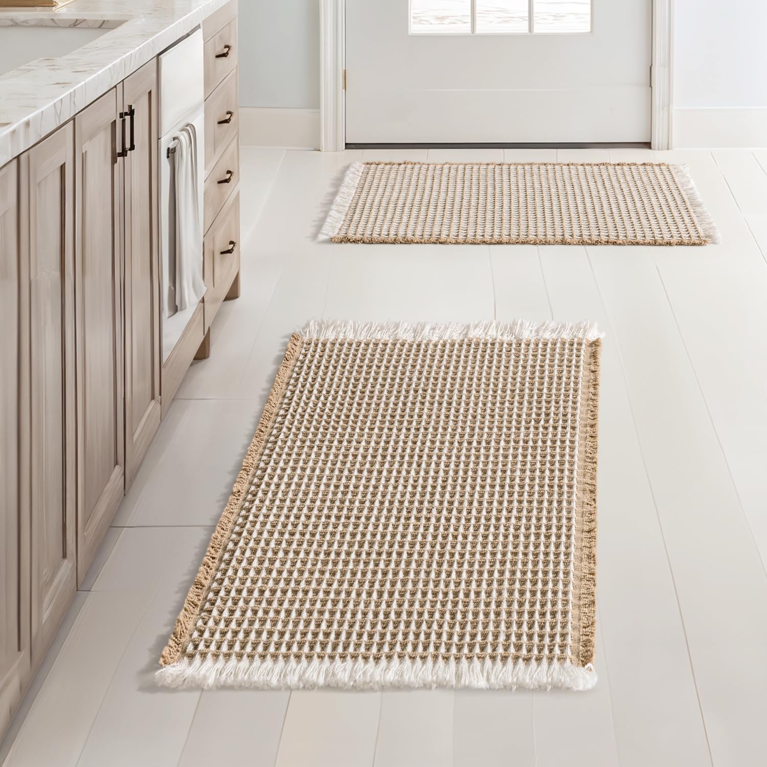 MIULEE Set of 2 Waffle Bathroom Rugs for Comfort and Safety