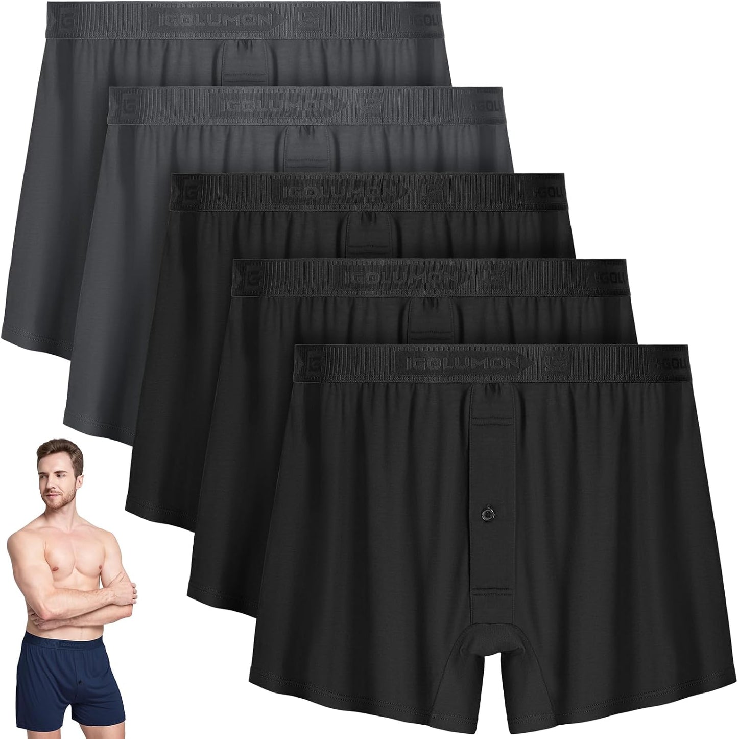 IGOLUMON Mens Underwear Boxer Shorts 5 Pack Bamboo Rayon Comfort