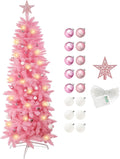 Pink Skinny Pencil Christmas Tree 6ft Slim with Warm LED Lights