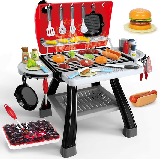 Interactive BBQ Grill Playset for Kids, Smoke & Sound Effects, Pretend Cooking Fun! BSTOYDER