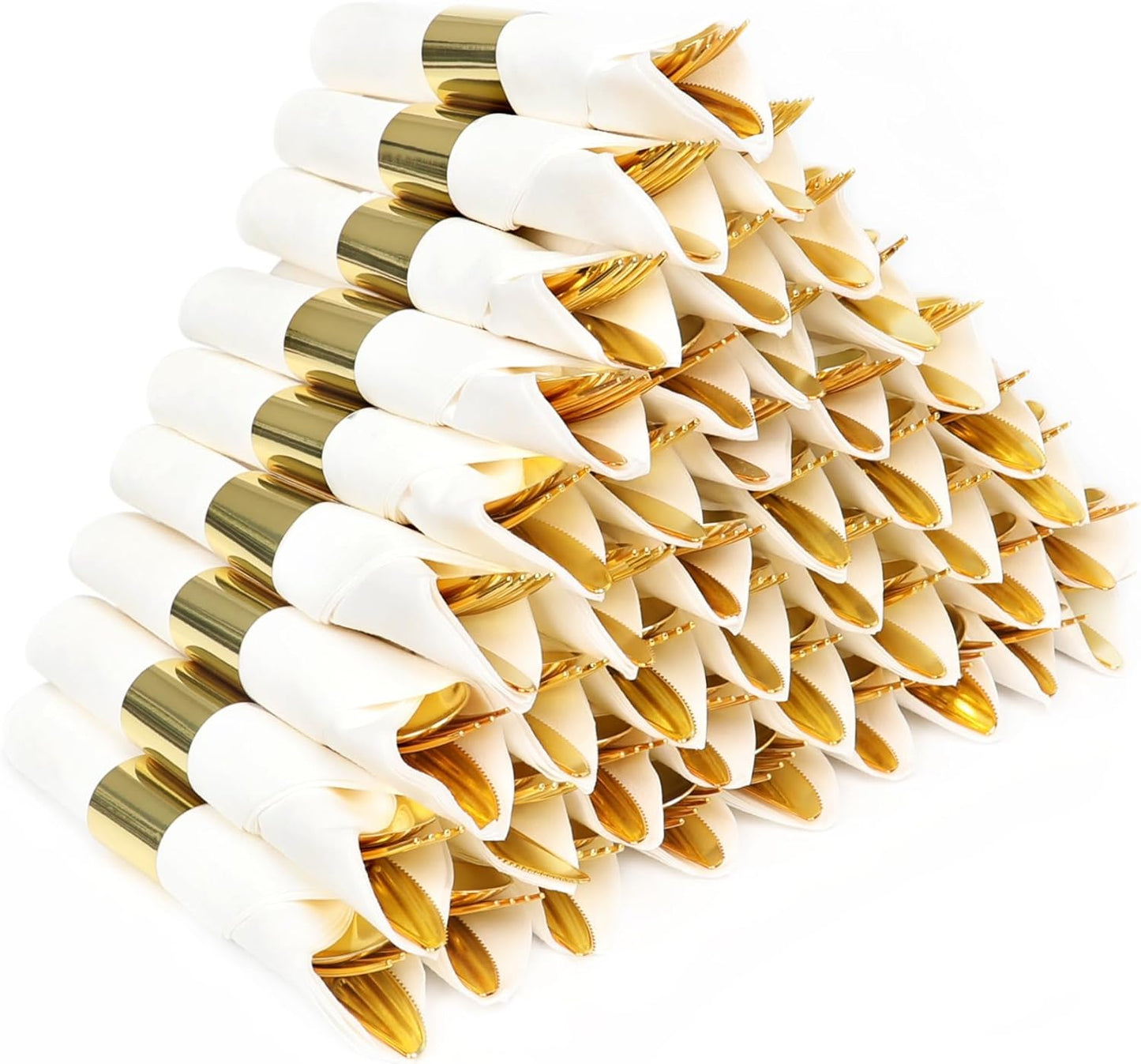 100 Pack Pre Rolled Gold Plastic Silverware Set for Events