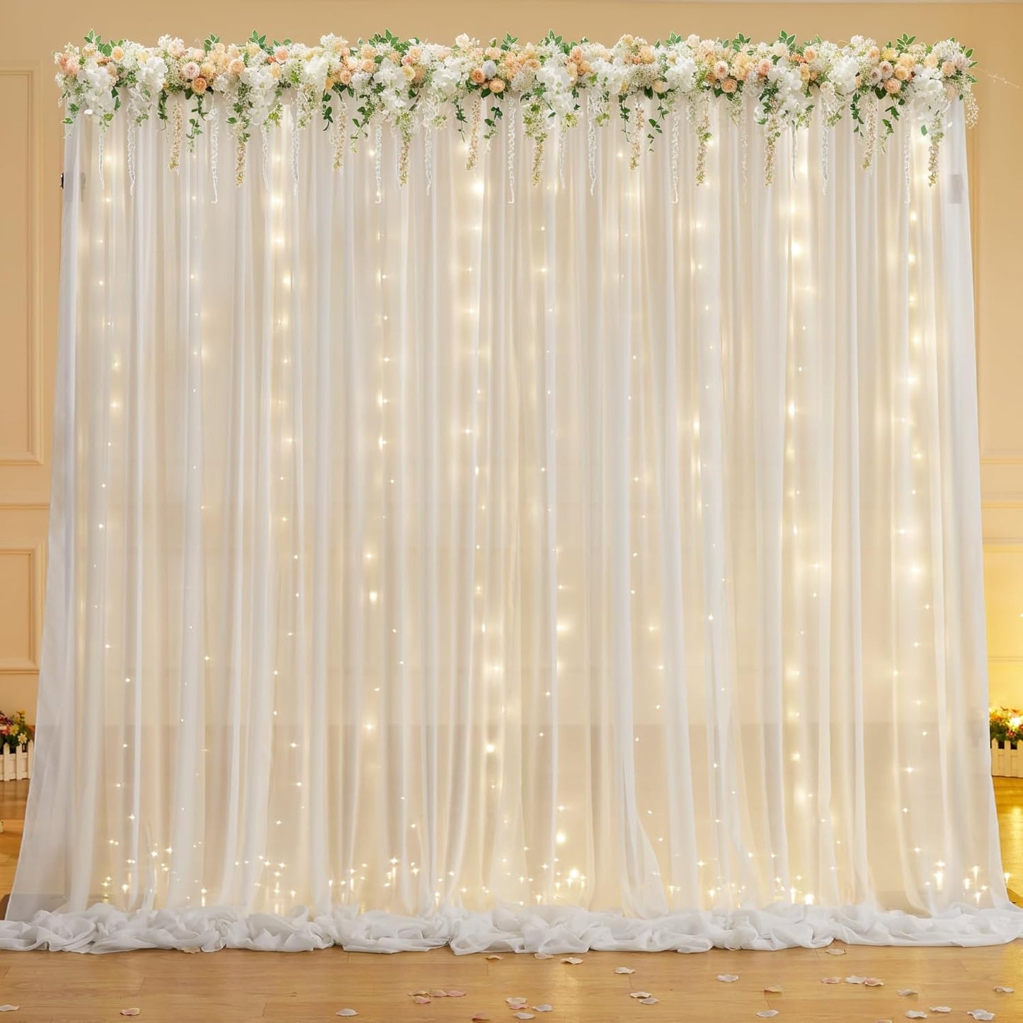Stunning 10ft Chiffon Curtain with Lights- Wish Care