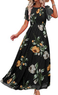 Simplee Womens Chiffon Summer Floral Maxi Dress - Flowy Smocked Fit