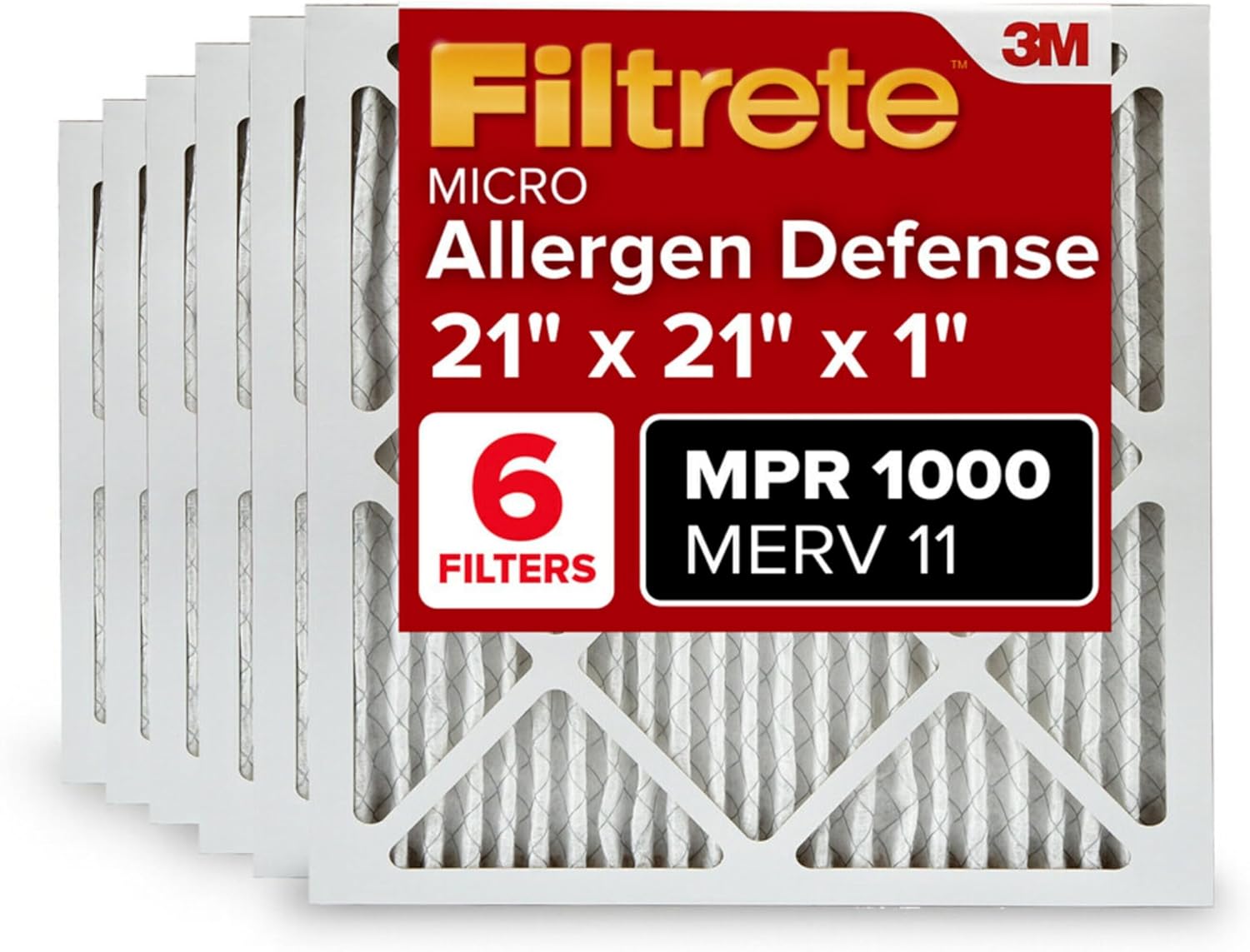 Filtrete 21x21x1 AC Furnace Air Filter, MERV 11, 6 Pack