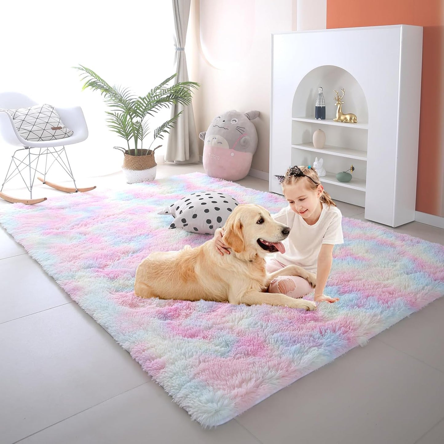 Rainbow Rugs for Girls Bedroom, 4x6 Feet Shag Fuzzy Area Rug