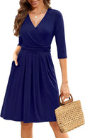 Zattcas Women's 3/4 Sleeve Wrap V Neck Cocktail Dress with Pockets