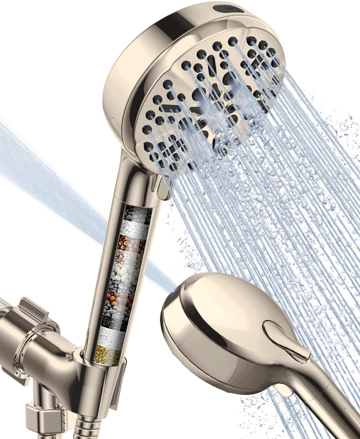 Filtered Shower Head with Handheld Design for High Pressure Use
