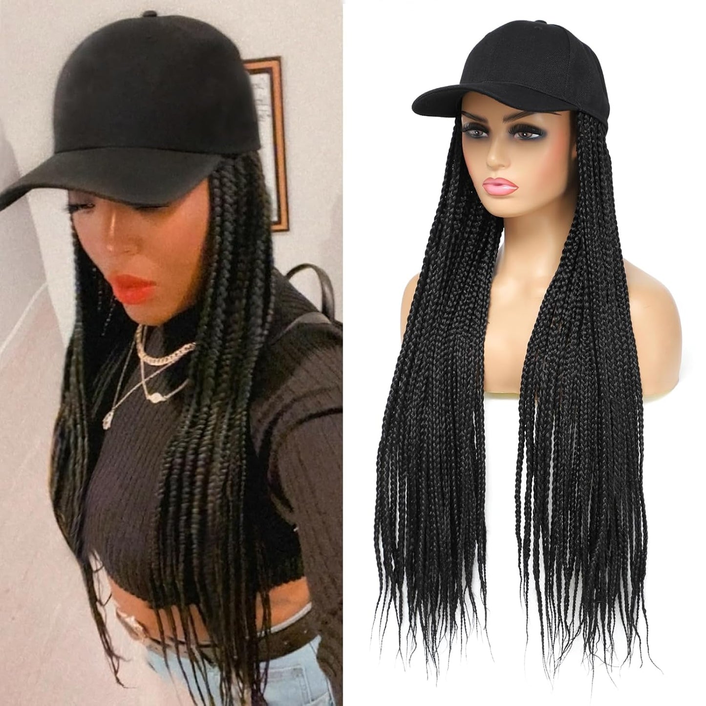 Braided Baseball Cap Wig with 24in Synthetic Hair Extensions