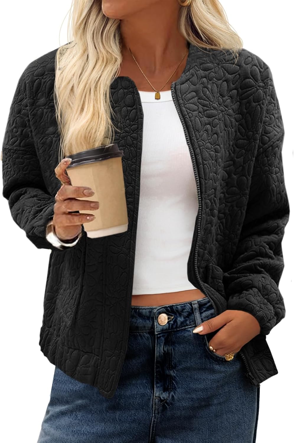 Lightweight Zip Up Womens Bomber Jackets for Fall Fashion