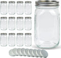 Mason Jars 32 oz 12 Pack Wide Mouth - Large Capacity Canning Jars