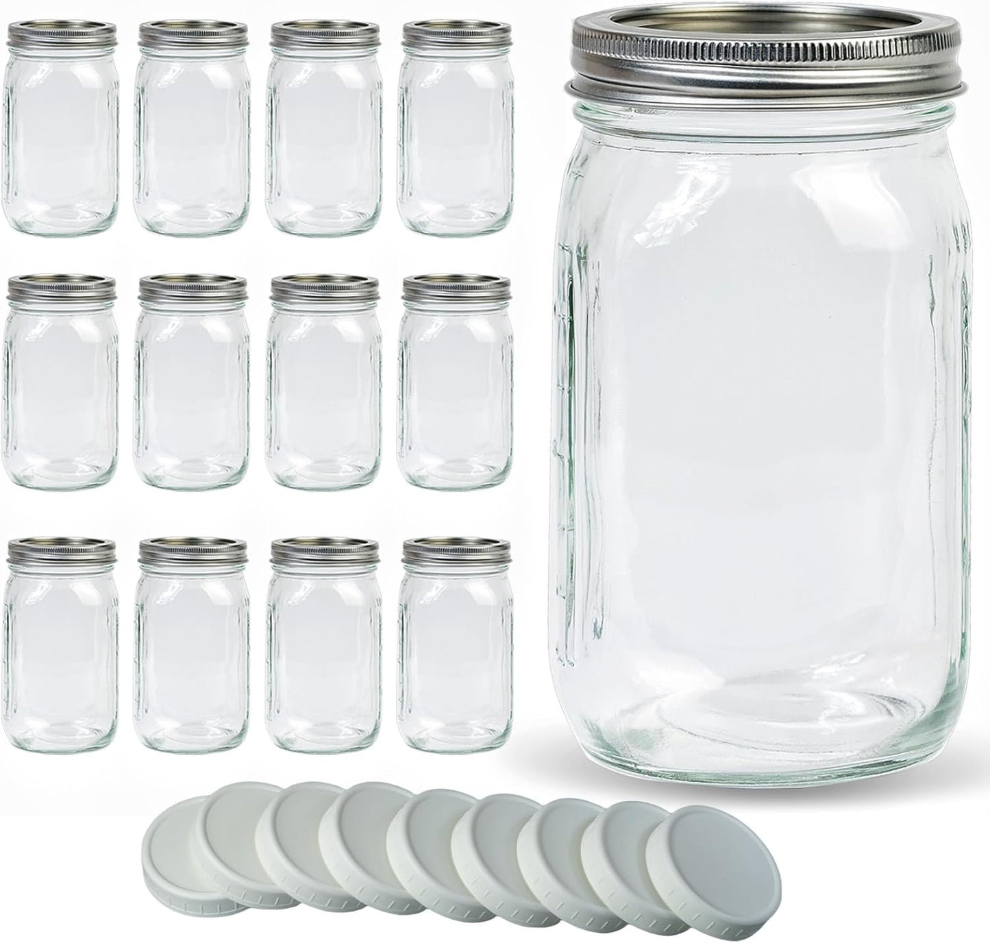 Wide Mouth Mason Jars 32 oz 12 Pack with Airtight Lids