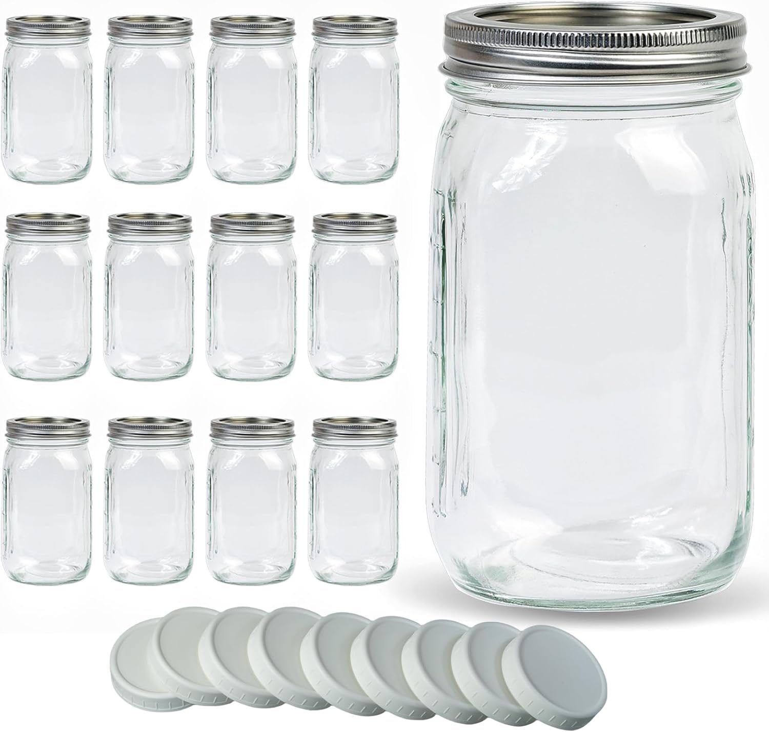 Wide Mouth Mason Jars 32 oz 12 Pack with Airtight Lids