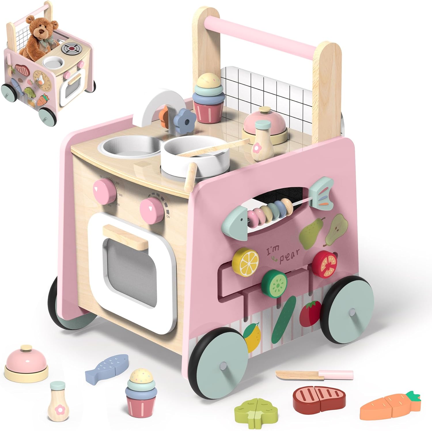 Wooden Baby Walker 9-in-1 Activity Center for Toddlers Fun