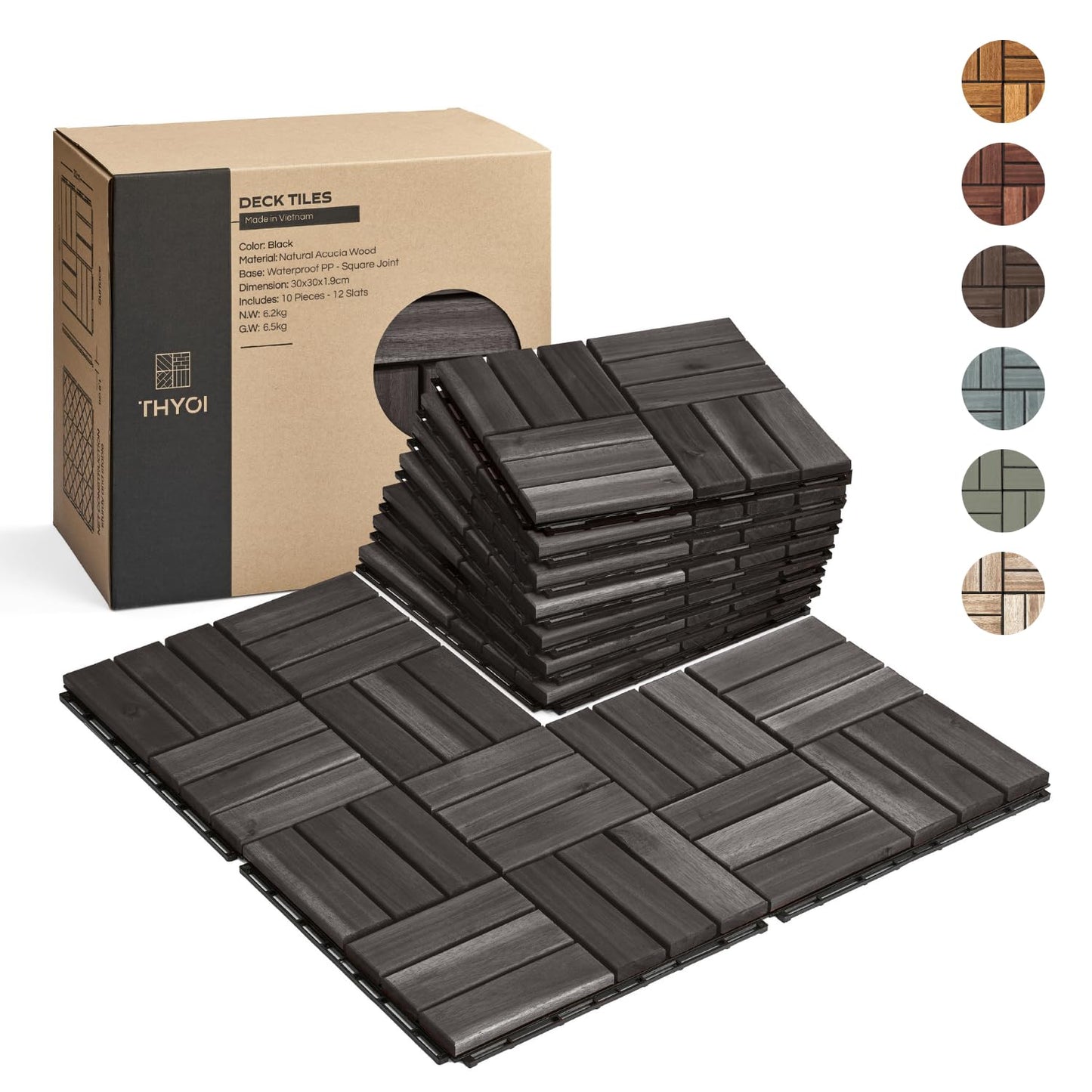 Interlocking Deck Tiles for Outdoor Waterproof Acacia Wood Use