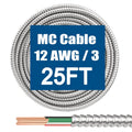 12/3 MC Cable with Ground 25FT 12AWG Metal Clad MC Cable - Durable