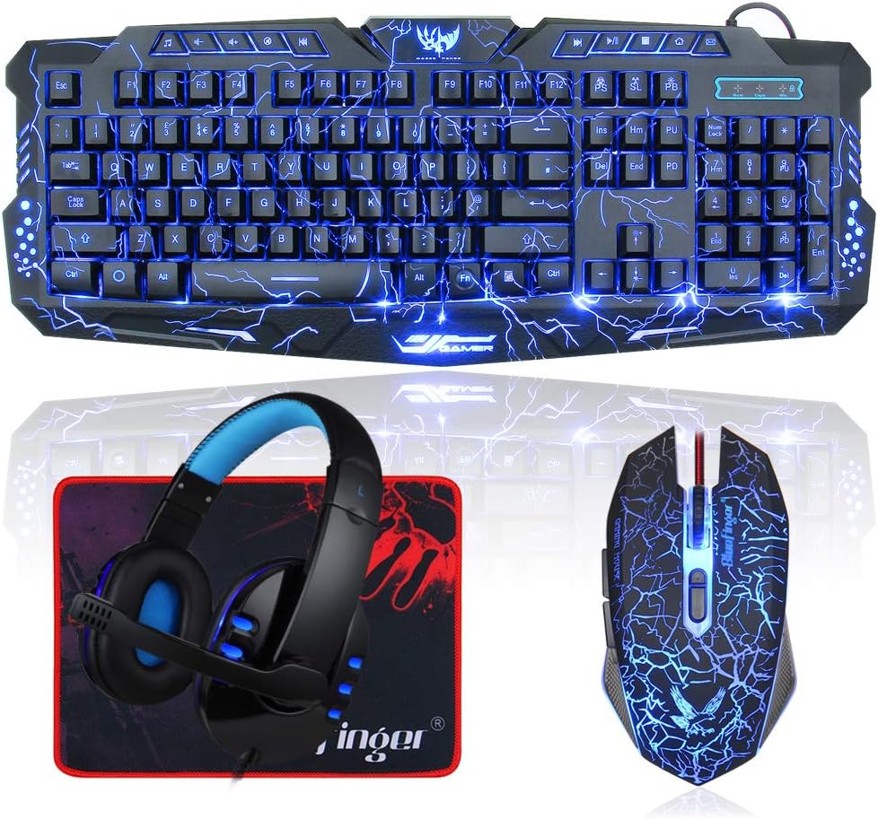 BlueFinger Backlit Gaming Keyboard, Mouse and Headset Combo Set