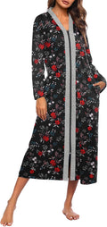 Ekouaer Zipper Robe Long Sleeve Loungewear - Lightweight Full-Length