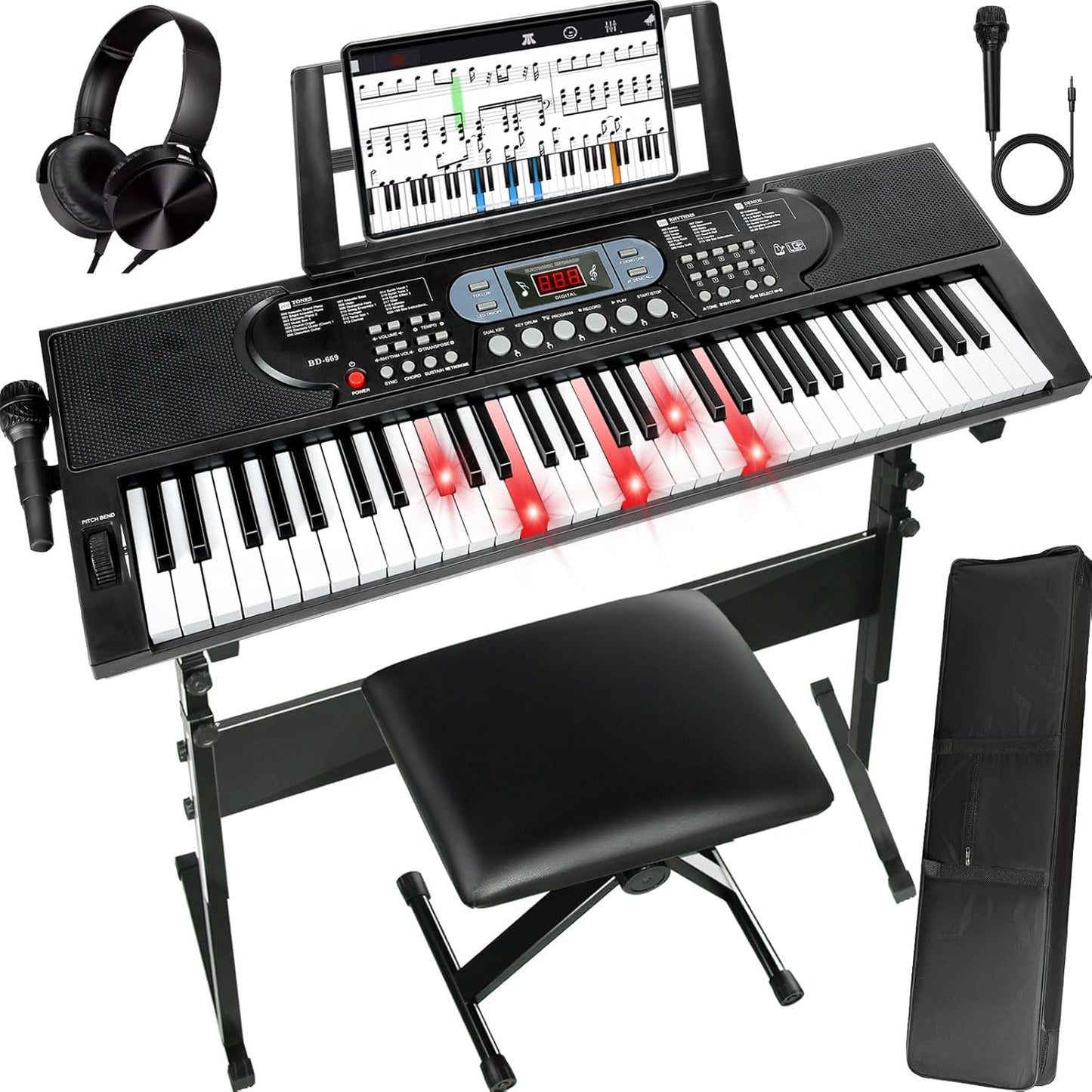 61-Key Electric Piano Bundle: Lighted Keys, Teaching Modes