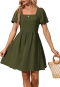 Puff Sleeve Square Neck Tie Back Dress for Women by OFEEFAN