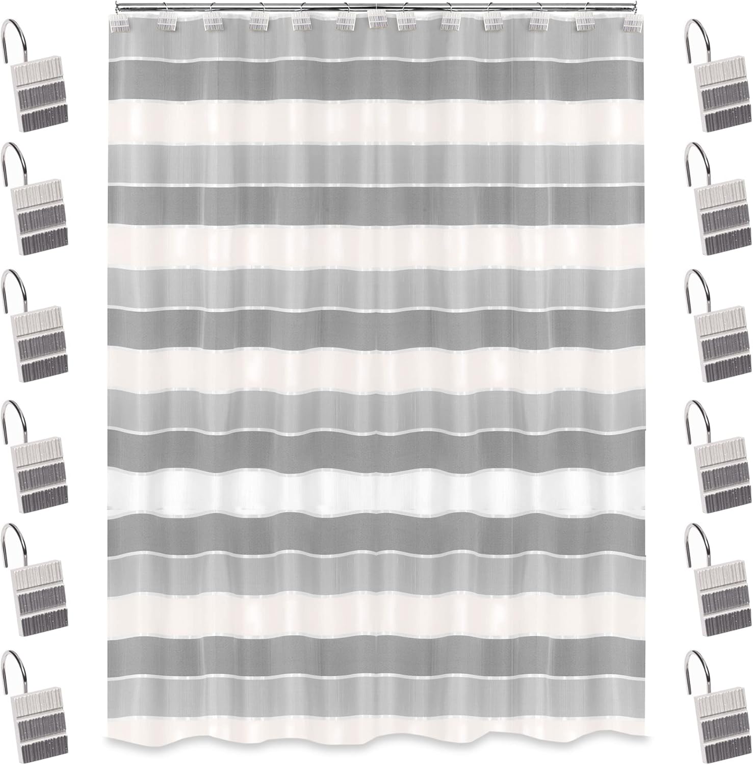 Zahari Home 13pc Modern Line Shower Curtain Set for Elegance