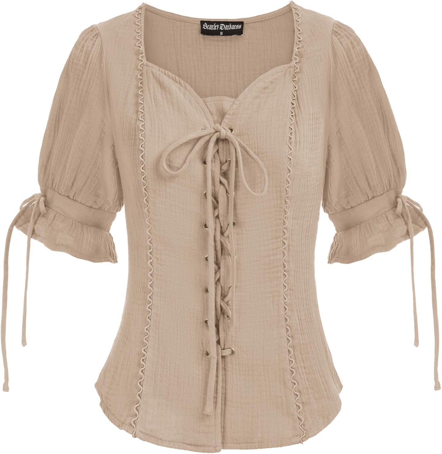 Renaissance Shirts for Women Summer Plus Size Lace-up Tops