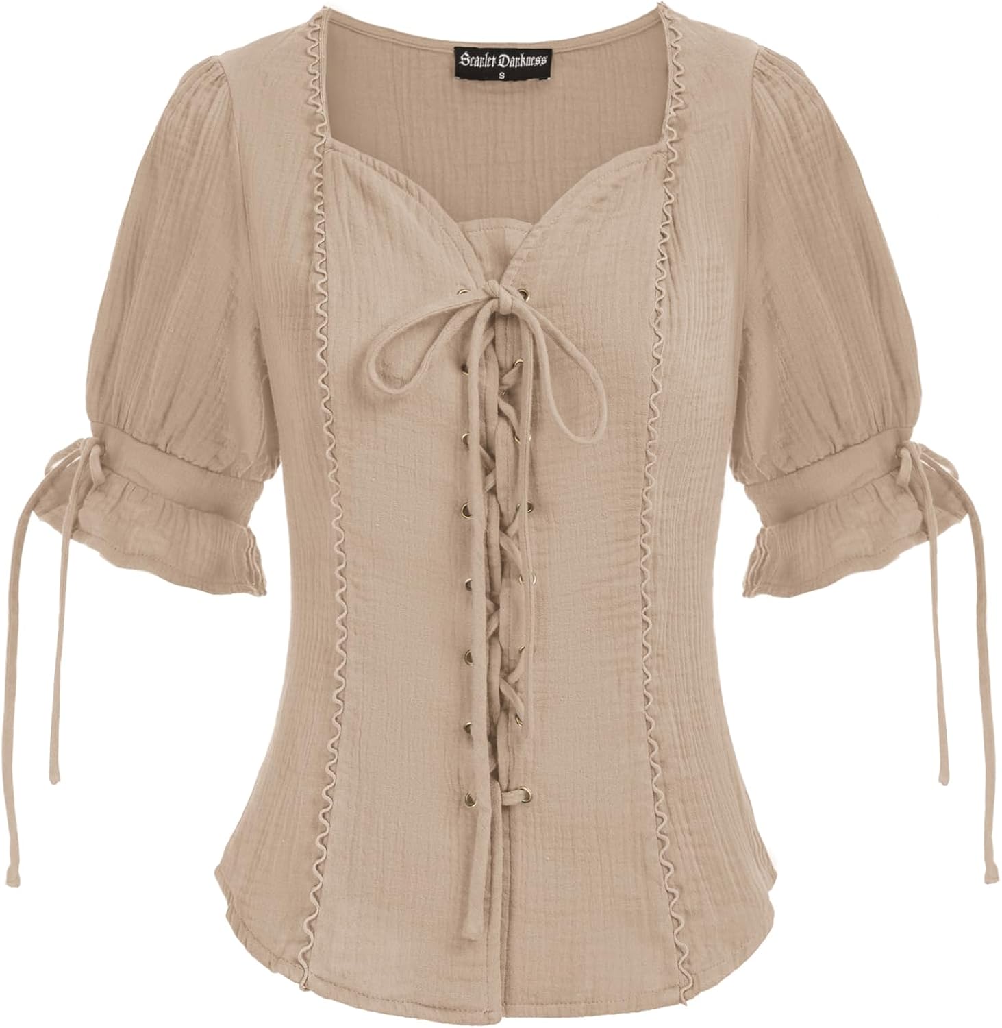 Renaissance Shirts for Women Summer Plus Size Lace-up Tops