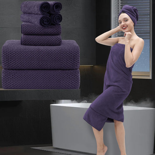 8 Piece Bathroom Towel Set for Luxury and Comfort in Purple Grey