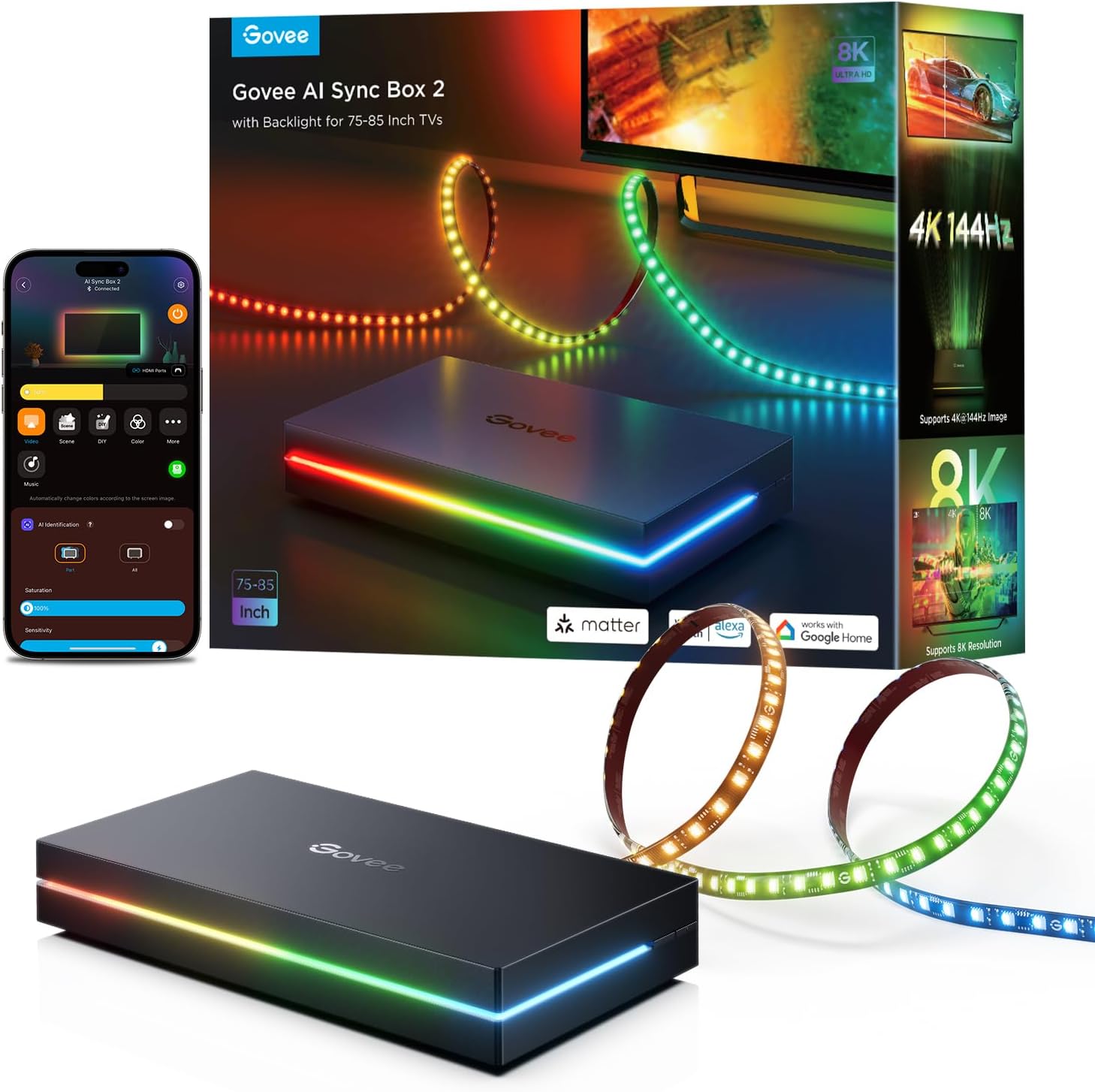 Govee HDMI 2.1 Sync Box 2 with AI Sync and RGBIC Light Strip