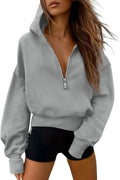 PRETTYGARDEN Women's 2025 Fall Hooded Half Zip Cropped Sweatshirt COZY