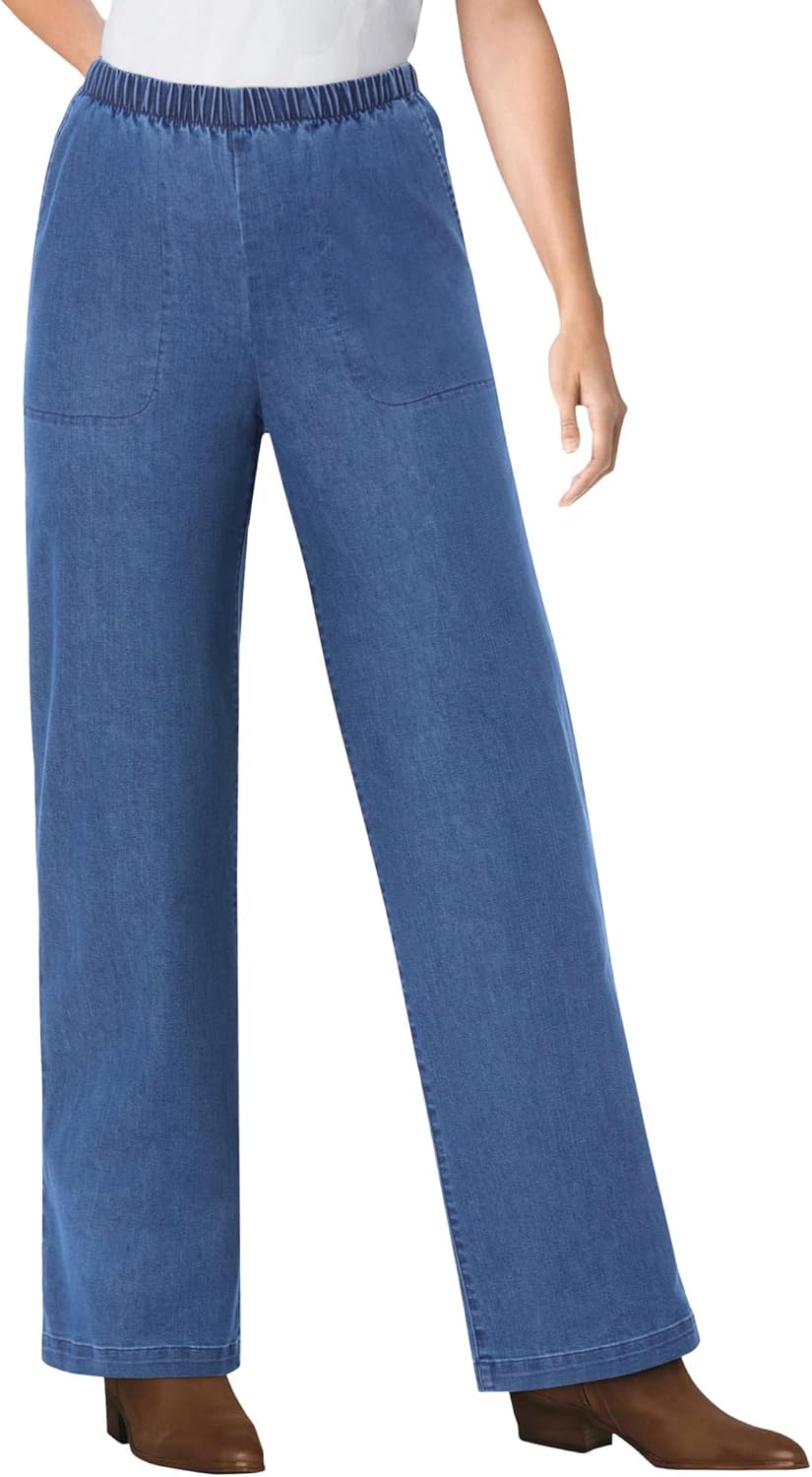 Plus Size Fineline Stretch Denim Wide-Leg Pull-On Jeans Review
