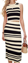 Arach&Cloz Women's Non See Through 2 Piece Tank Top and Midi Skirt Set