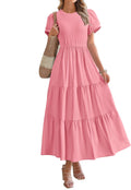 Women's Boho Tiered Midi Dress with Pockets - Flowy Summer Style