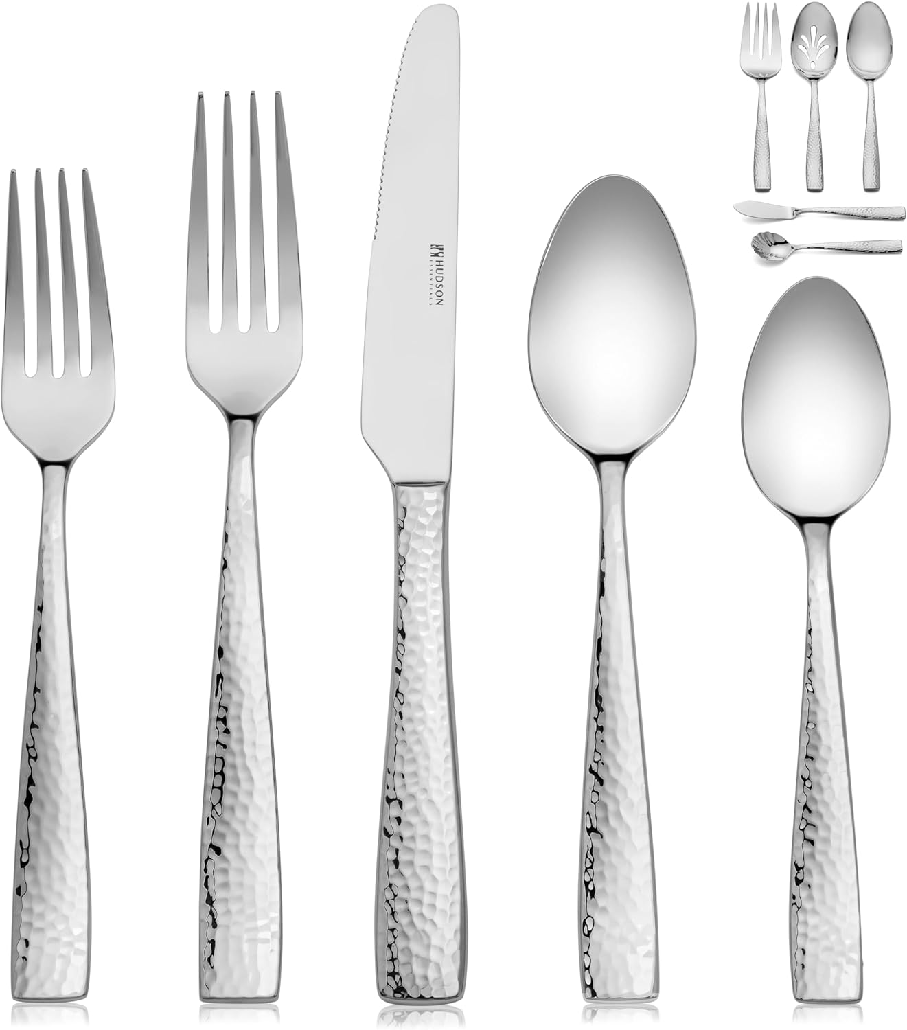 Hammered 89-Piece Stainless Steel Silverware Set for 12 Guests