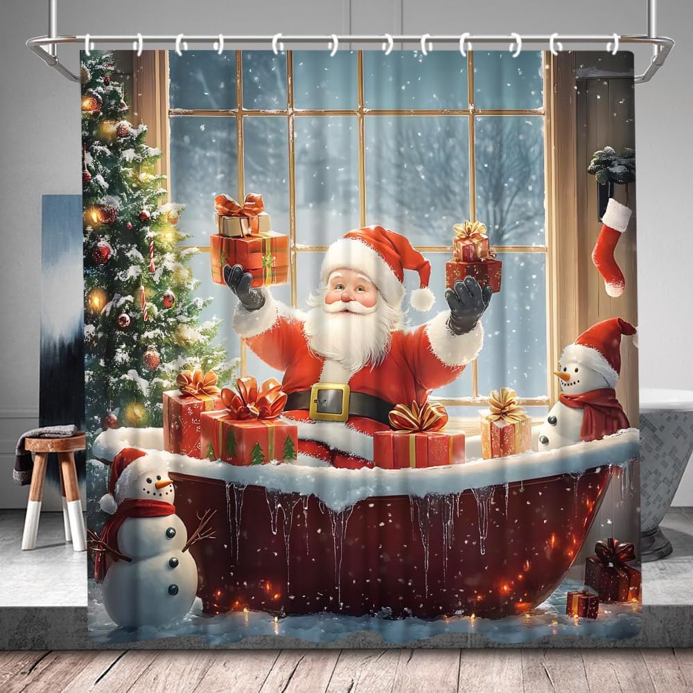 Festive Christmas Shower Curtain Set - Happy Holidays Cheer!