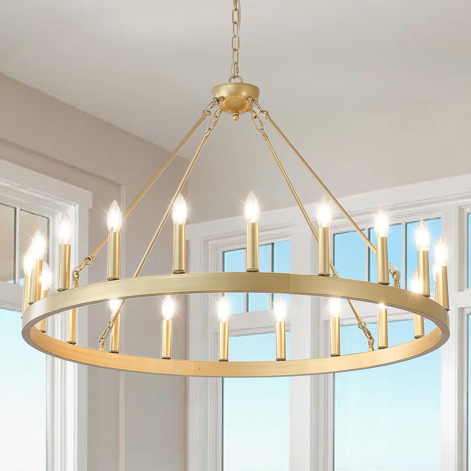 Gold Wagon Wheel Chandelier for Dining Room and Living Spaces