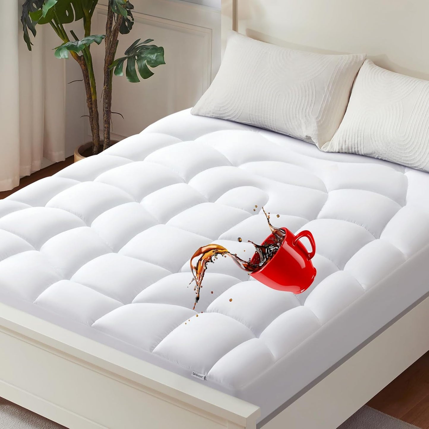 King Mattress Pad Waterproof - Ergonomic Quilted Comfort Topper