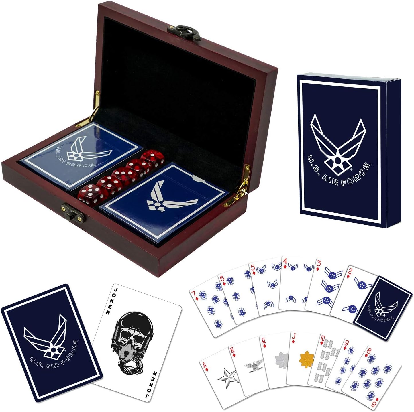 US Air Force Playing Cards & Dice Set in Keepsake Box for Veterans