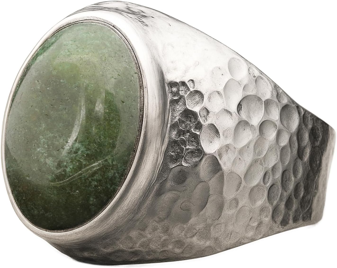 Natural Aventurine Crystal Ring for Men in Hammered Silver