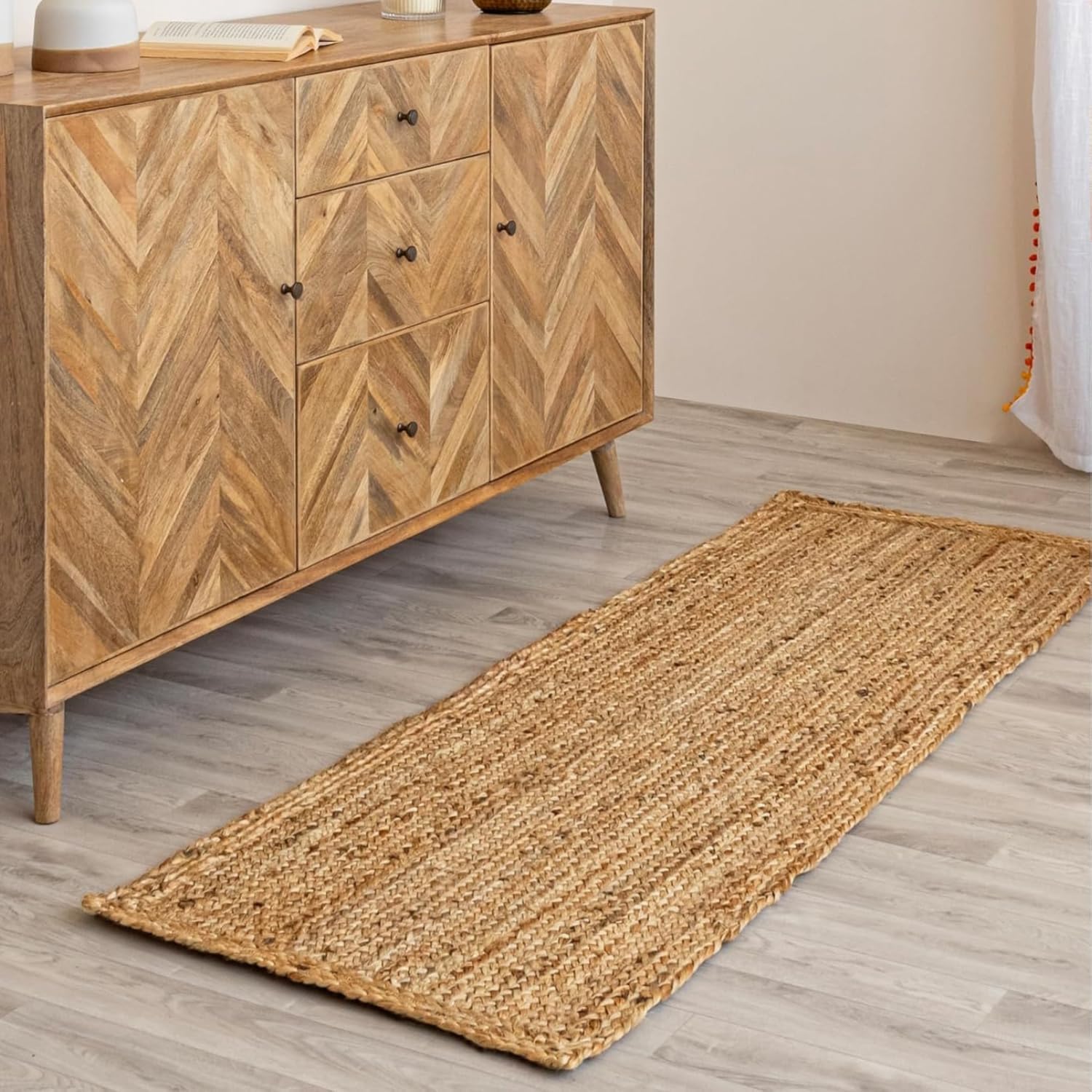 Handcrafted Woven Jute Runner Rug - Eco Friendly Vintage Style