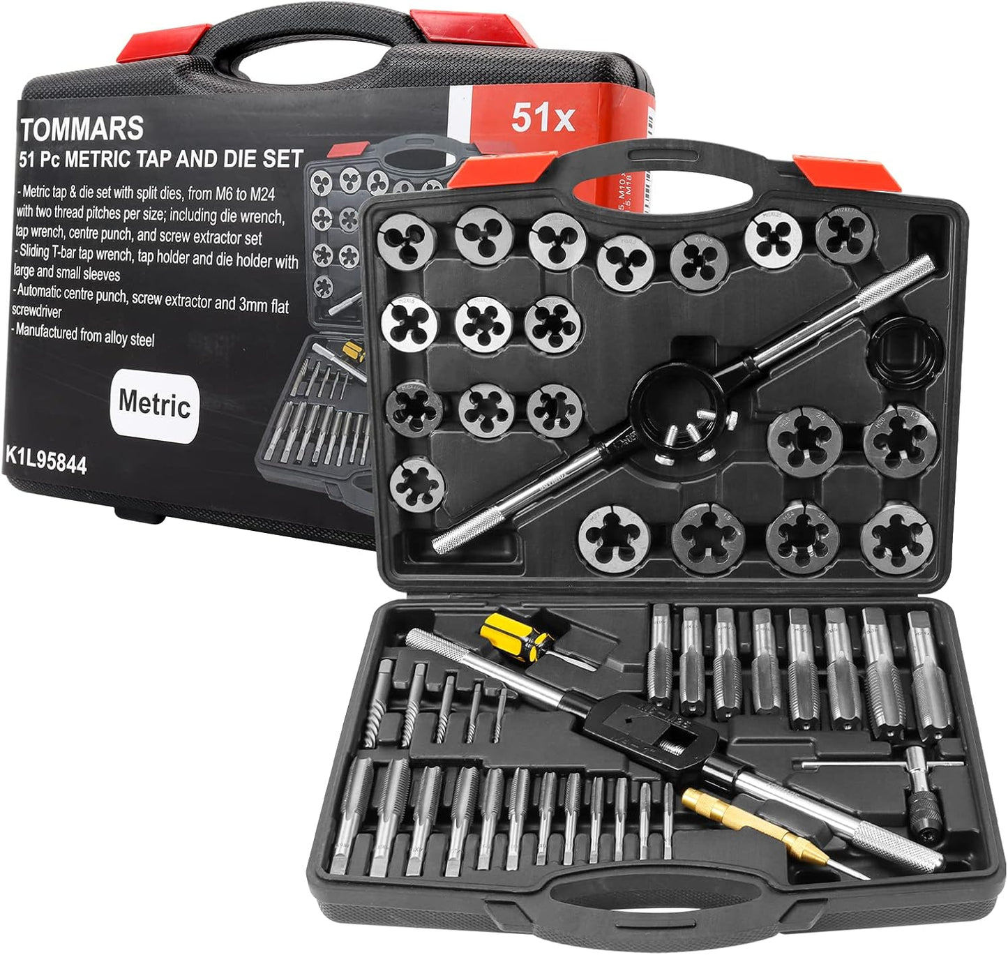 TOMMARS 51-Pc Jumbo Tap and Die Set for Metric Threading Needs