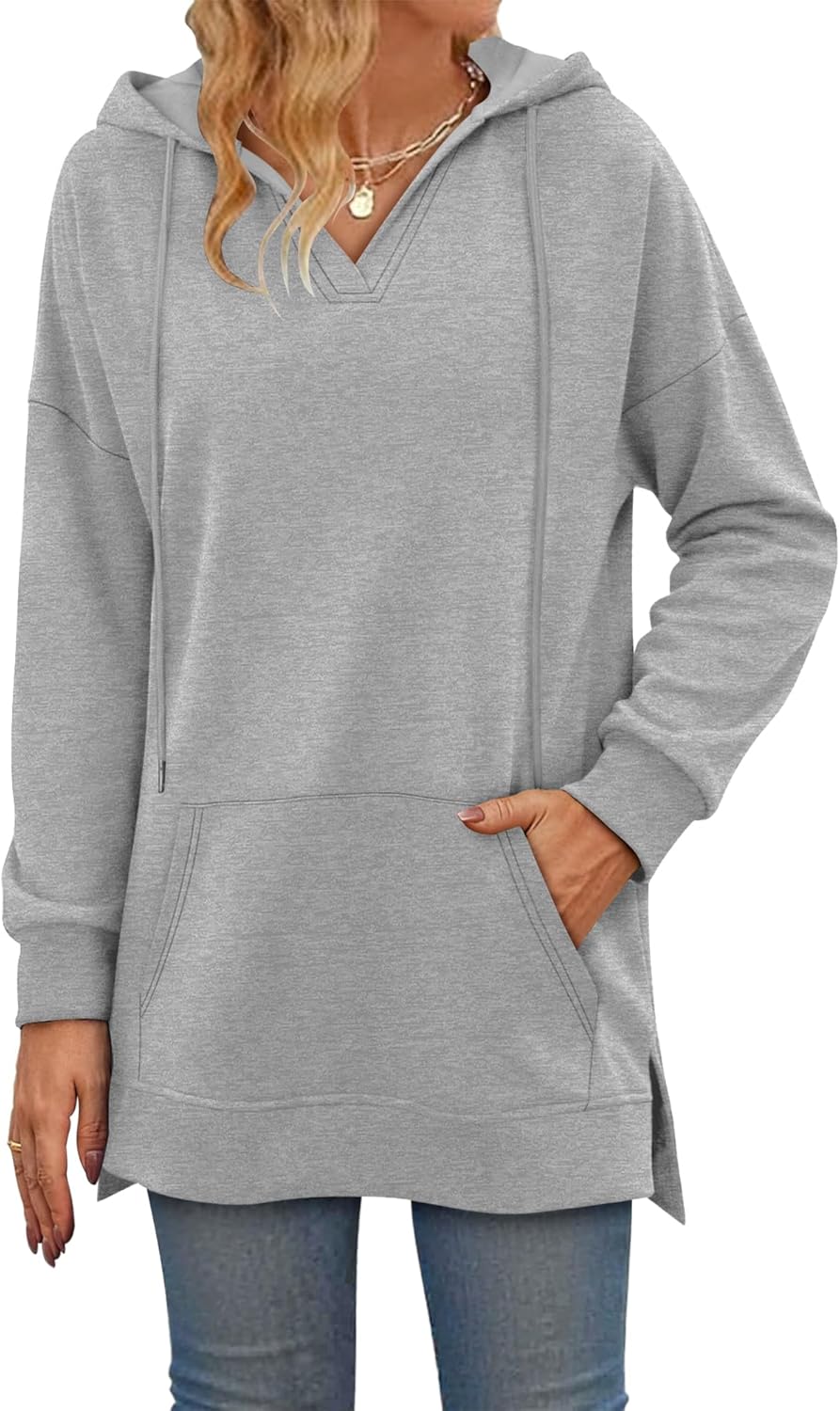 KISSMODA Oversized Hoodies for Women V Neck Half Zip Style