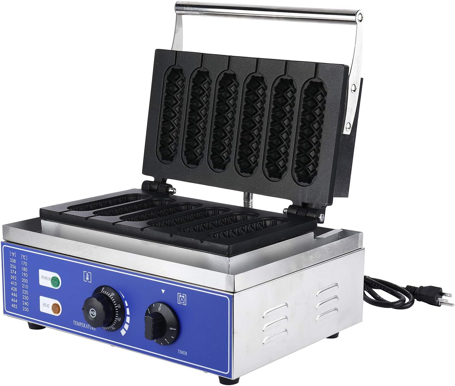 6 Grid Waffle & Hot Dog Maker Combo - 1550W Stainless Steel