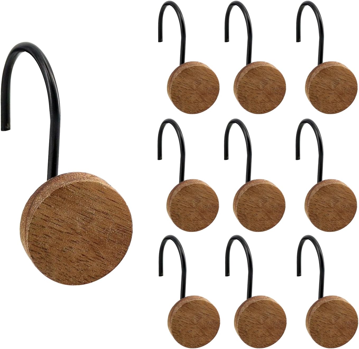 Set of 12 Modern Black Shower Hooks by AmazorHome