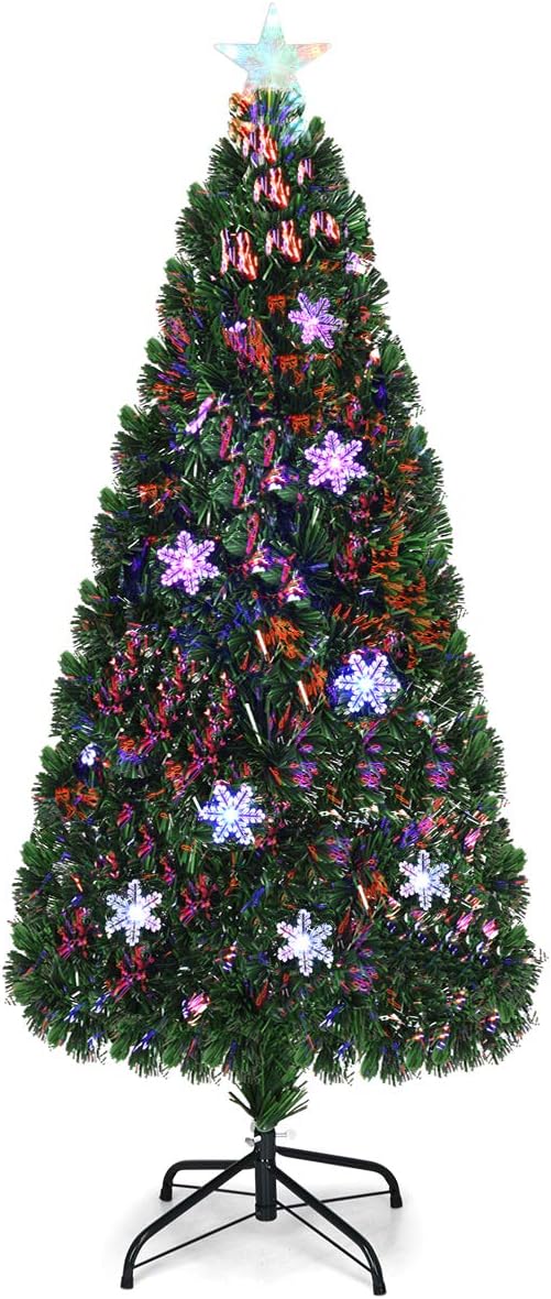 GOFLAME 6FT Pre-Lit Optical Fiber Christmas Tree with Lights