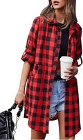 HOTOUCH Womens Flannel Plaid Shirt - Casual Mid-Long Boyfriend Style