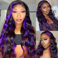 13x6 Highlight Purple Ombre Human Hair Wig - Bold Body Wave Style