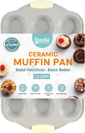 Boxiki Kitchen 12 Cup Ceramic Coated Muffin Pan - Reliable Nonstick